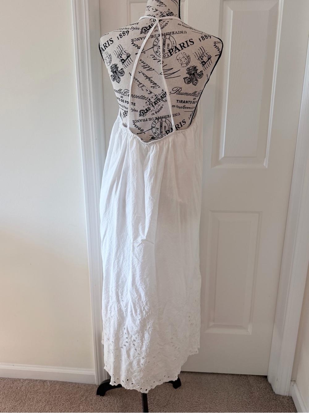 Zara White Cotton Eyelet Embroidery Halter Maxi Dress Large - Picture 6 of 11